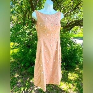 Fitted peach beaded 1960s formal dress